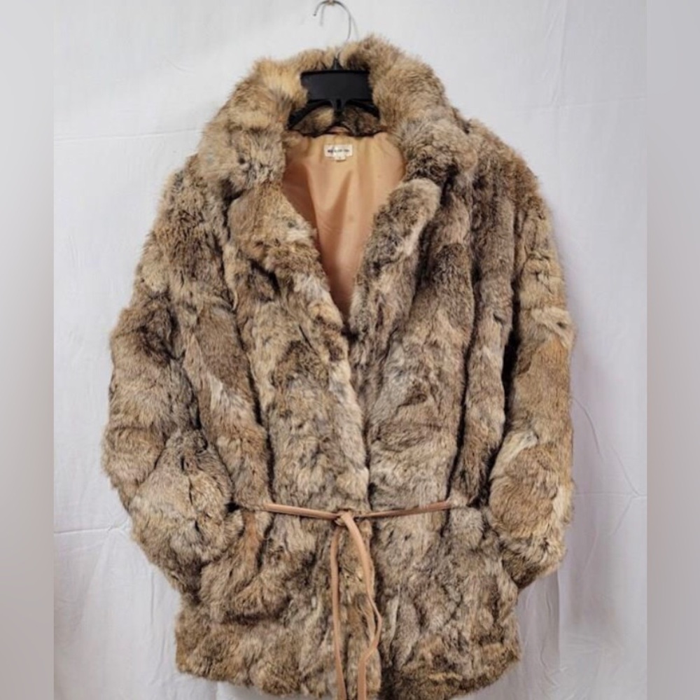 Vintage 100% Genuine Rabbit Fur Coat w/Rabbit Fur Earmuffs